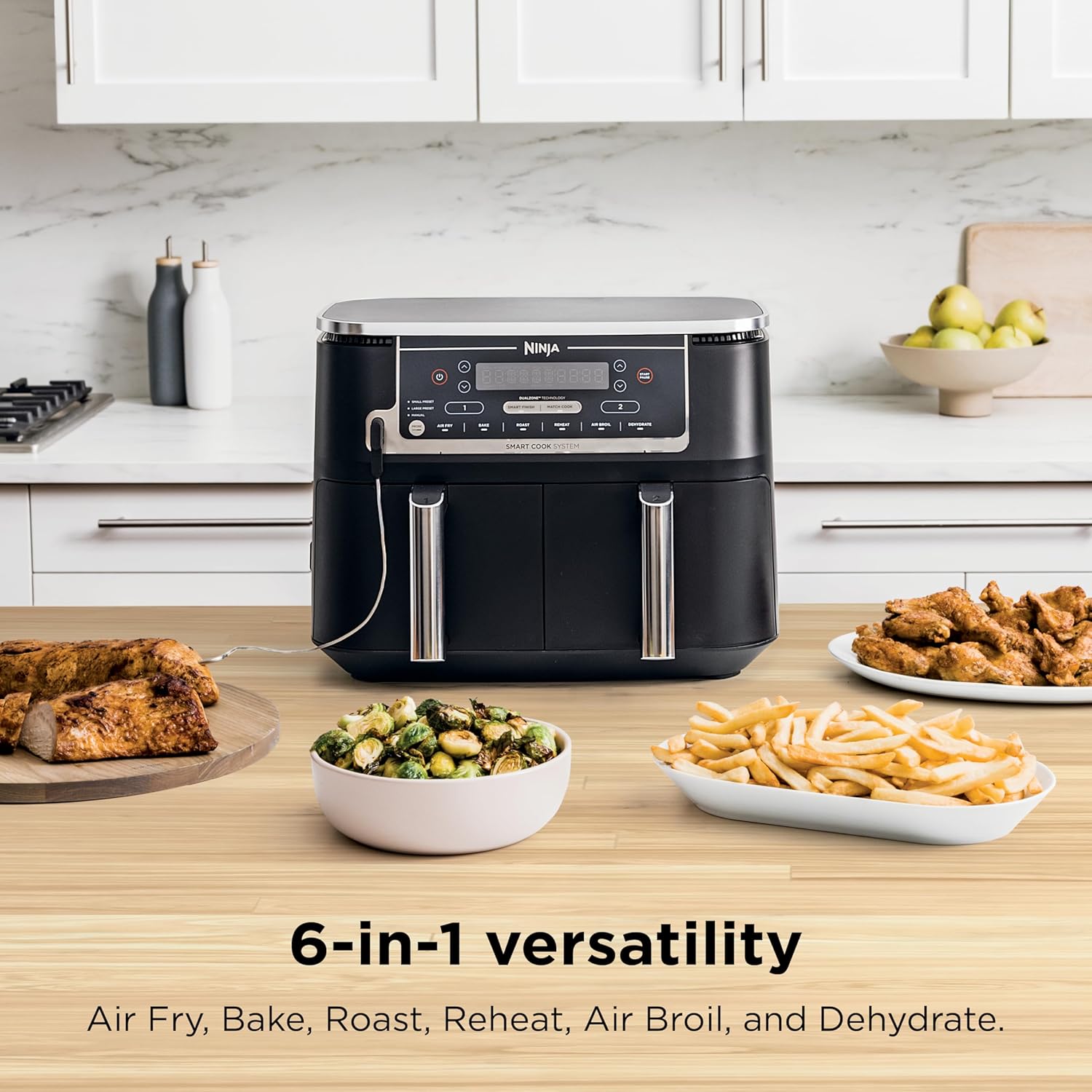 Ninja DZ550 Foodi 10 Quart 6-in-1 DualZone Smart XL Air Fryer with 2 Independent Baskets, Smart Cook Thermometer for Perfect Doneness, Match Cook & Smart Finish to Roast, Dehydrate & More, Grey 3 Ninja DZ550 Foodi 10 Quart 6-in-1 DualZone Smart XL Air Fryer with 2 Independent Baskets, Smart Cook Thermometer for Perfect Doneness, Match Cook & Smart Finish to Roast, Dehydrate & More, Grey - Image 3