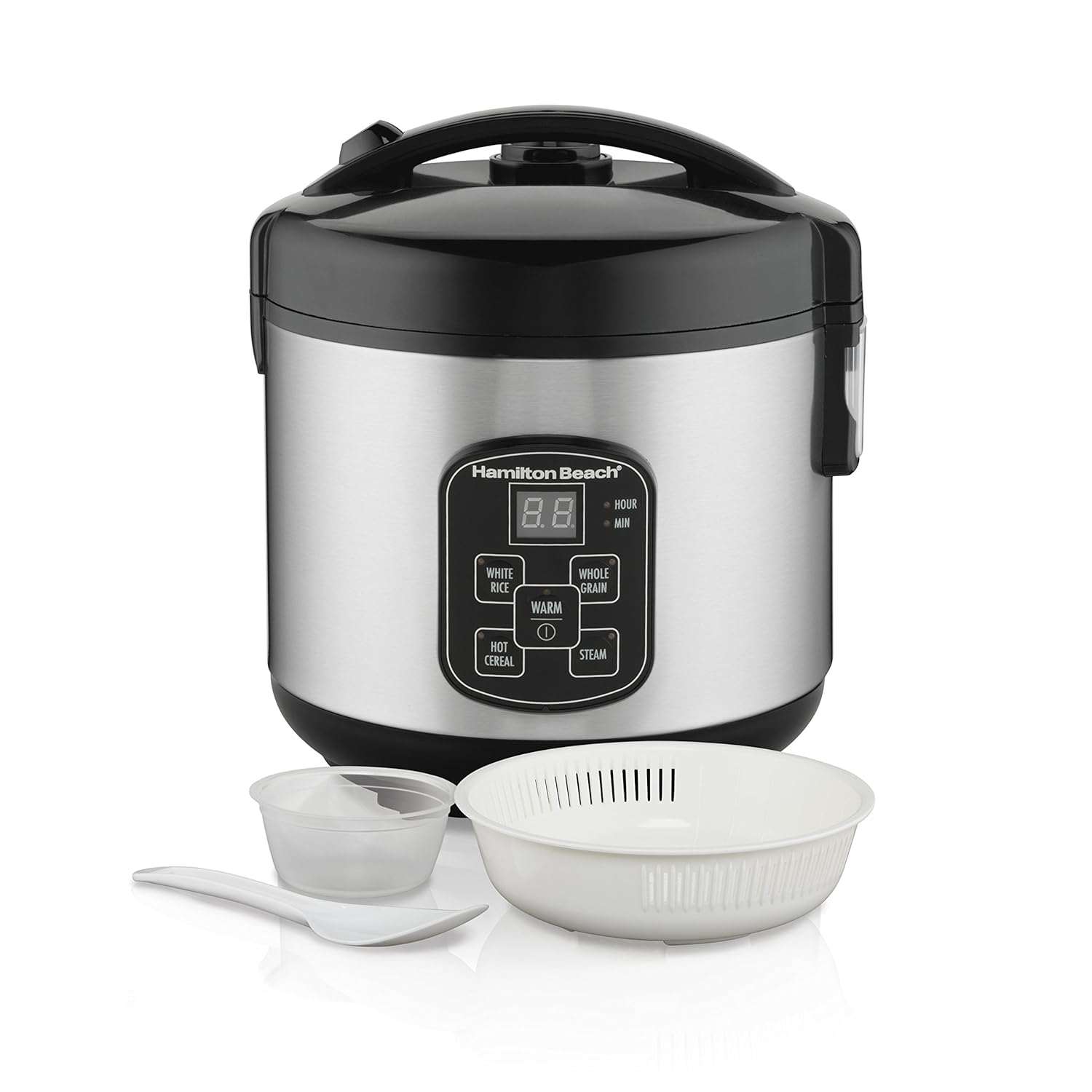Hamilton Beach Digital Programmable Rice Cooker & Food Steamer, 8 Cups Cooked (4 Uncooked), With Steam & Rinse Basket, Stainless Steel (37518) 1 Hamilton Beach Digital Programmable Rice Cooker & Food Steamer, 8 Cups Cooked (4 Uncooked), With Steam & Rinse Basket, Stainless Steel (37518)