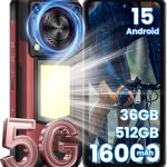 OUKITEL WP56 Rugged Smartphone 5G, 16000mAh/45W, 36GB +512GB/2TB Android 15 Rugged Phone Unlocked, 1000-Lumen Camping Light, 6.8" FHD+ 120Hz, 108MP+32MP, 128dB Loud Speaker Waterproof, NFC/GPS/OTG