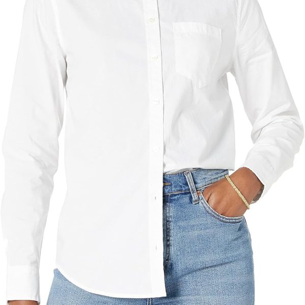 Amazon Essentials Womens Regular-Fit Long-Sleeve Button-Down Poplin Shirt