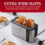Elite Gourmet ECT-3100 Long Slot 4 Slice Toaster, Reheat, 6 Toast Settings, Defrost, Cancel Functions, Built-in Warming Rack, Extra Wide Slots for Bagels & Waffles, Stainless Steel & Black - Image 4