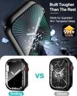 Smiling 2 Pack Case Compatible with Apple Watch Series 9/8 /7 45mm withTempered Glass Screen Protector, Hard PC Case Overall Protective Cover- Black - Image 3