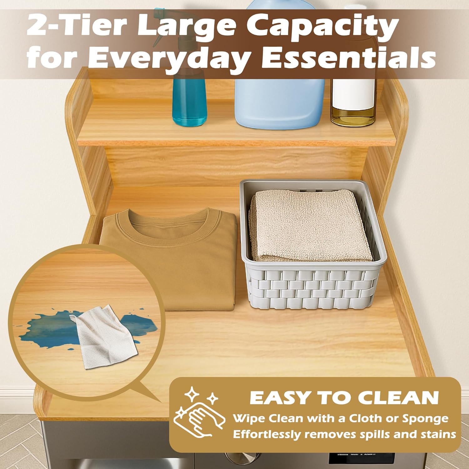 Royxen Washer Dryer Countertop with Shelf,2-Tier Laundry Countertop for Single Washer and Dryer,Soild Wood Core Washer Dryer Topper for Laundry Room Organization (Oak) 5 Royxen Washer Dryer Countertop with Shelf,2-Tier Laundry Countertop for Single Washer and Dryer,Soild Wood Core Washer Dryer Topper for Laundry Room Organization (Oak) - Image 5