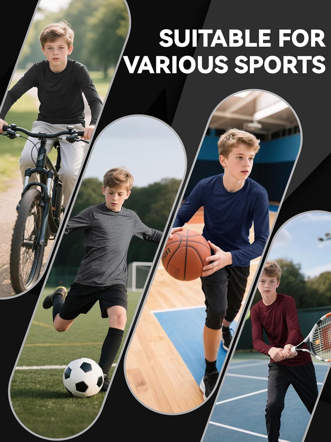 HXP 5 Pack Boys Long Sleeve Shirts Youth Dry Fit Shirts Boys' Activewear Athletic Performance T-Shirts Clothes 6-18 Years 6 HXP 5 Pack Boys Long Sleeve Shirts Youth Dry Fit Shirts Boys' Activewear Athletic Performance T-Shirts Clothes 6-18 Years - Image 6