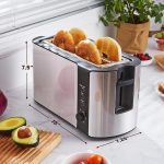 Elite Gourmet ECT-3100 Long Slot 4 Slice Toaster, Reheat, 6 Toast Settings, Defrost, Cancel Functions, Built-in Warming Rack, Extra Wide Slots for Bagels & Waffles, Stainless Steel & Black - Image 6