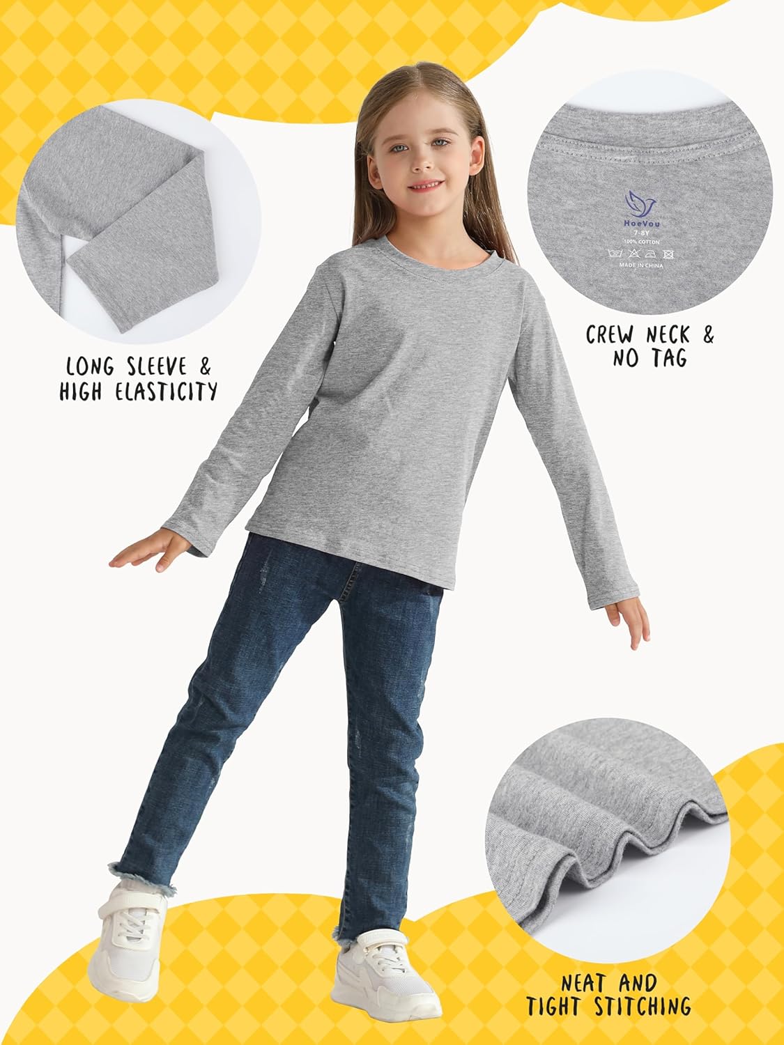 5 Pack Girls Long Sleeve Shirts Cotton T-Shirts Long-Sleeve Tagless Layering Tees for Youth Teen Girls 5-18 Years 4 5 Pack Girls Long Sleeve Shirts Cotton T-Shirts Long-Sleeve Tagless Layering Tees for Youth Teen Girls 5-18 Years - Image 4