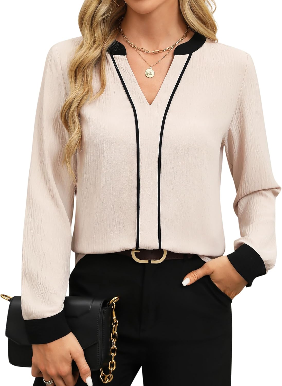 Fayenne Womens Tops Dressy Casual V Neck Color Block Business Casual Blouses Long Sleeve Work Shirts Fall Trendy Clothes 1 Fayenne Womens Tops Dressy Casual V Neck Color Block Business Casual Blouses Long Sleeve Work Shirts Fall Trendy Clothes