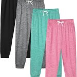 4 Pack Girls Sweatpants Jogger Lightweight Dry-Fit Active Athletic Kids Joggers with Pockets & Drawstring
