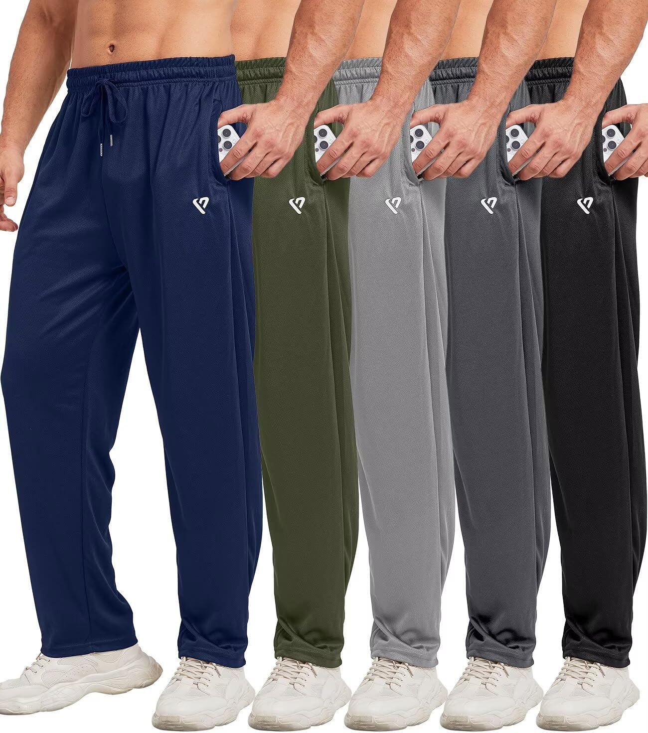 5 Pack Mens Sweatpants Open Bottom Joggers for Men with 5 Pack Mens Sweatpants Open Bottom Joggers for Men with Zip Pockets Loose Fit Mesh Athletic Pants for Running,Casual