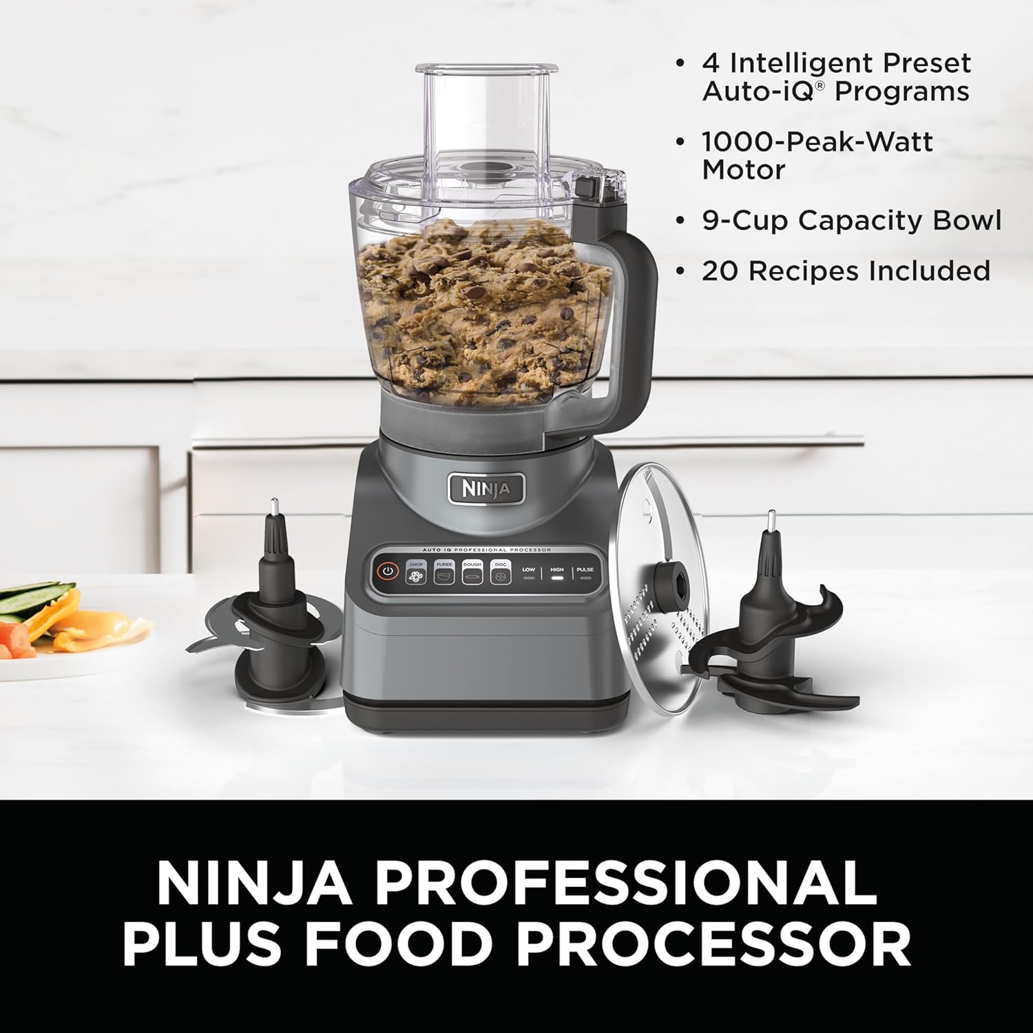 Ninja Food Processor, Professional Plus, 1000 Peak Watts, 4 Functions for Chopping, Slicing, Purees & Dough with 9-Cup Processor Bowl, 3 Blades, Food Chute & Pusher, Silver, BN601 2 Ninja Food Processor, Professional Plus, 1000 Peak Watts, 4 Functions for Chopping, Slicing, Purees & Dough with 9-Cup Processor Bowl, 3 Blades, Food Chute & Pusher, Silver, BN601 - Image 2