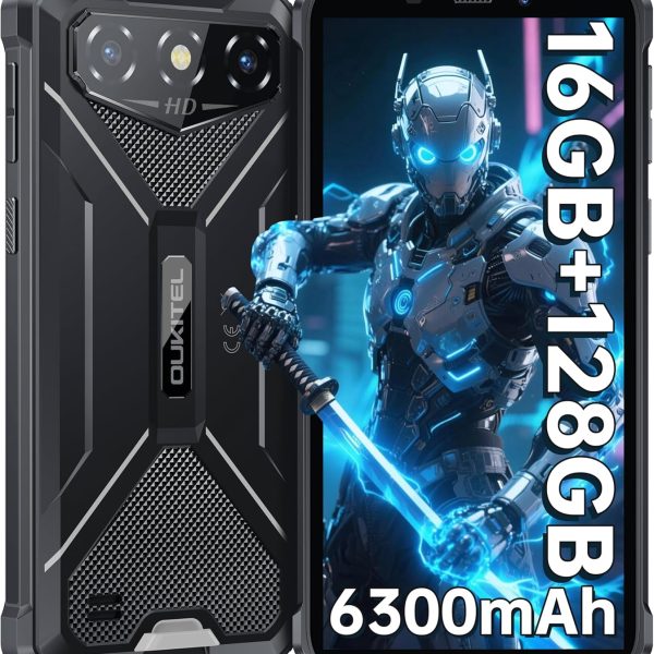 OUKITEL G3 Rugged Smartphone Unlocked -16GB+128GB/1TB TF 6” HD Display IP68/IP69K Rugged Cell Phones, 6300mAh Battery 13MP Rear Camera Waterproof Android Phone, GPS/3.5mm Jack/4G Dual Sim/Face ID
