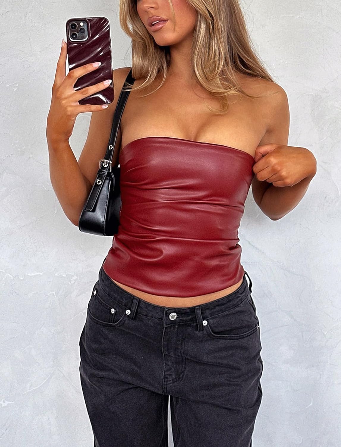 OZICERD Faux Leather Tube Top Strapless Going Out Tops for Women Sexy Club Tops Rave Concert Outfit Ruched Bandeau Crop Top 4 OZICERD Faux Leather Tube Top Strapless Going Out Tops for Women Sexy Club Tops Rave Concert Outfit Ruched Bandeau Crop Top - Image 4