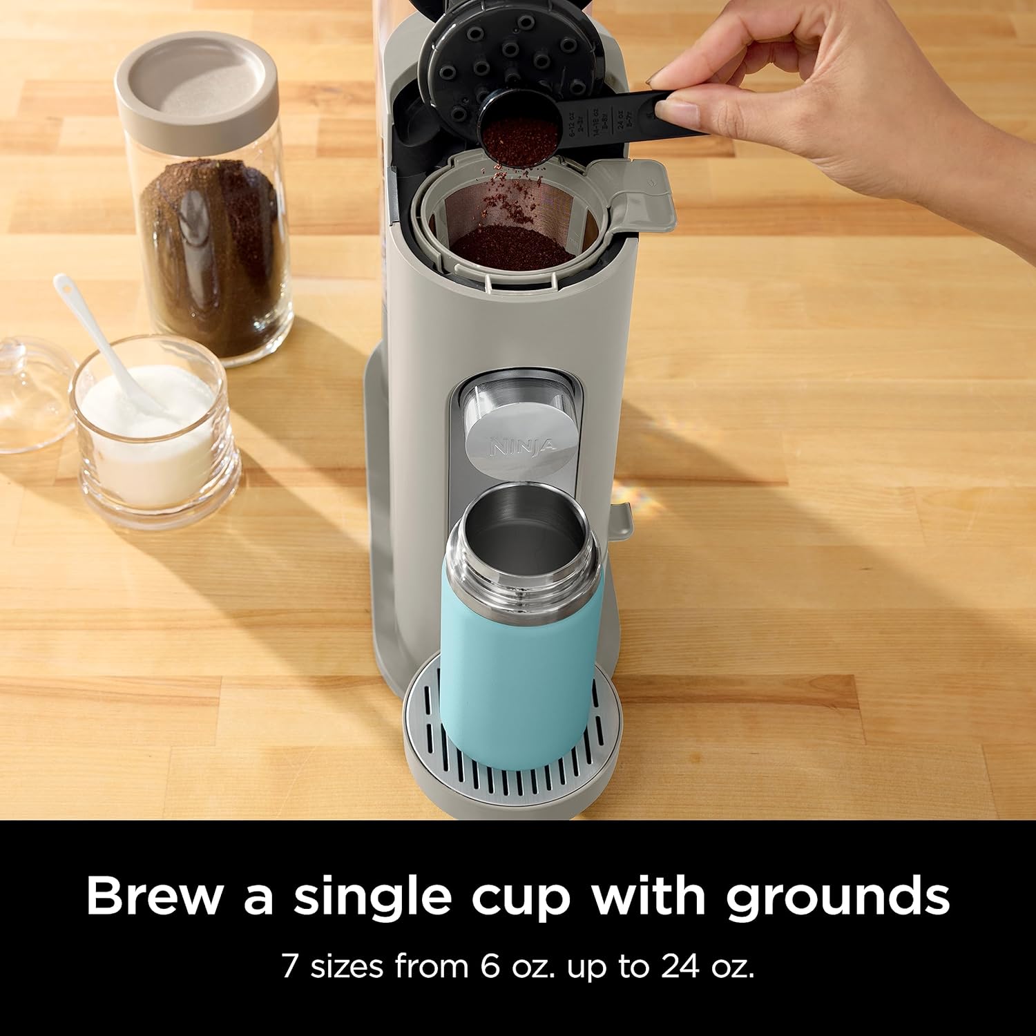 Ninja Pods & Grounds Single-Serve Coffee Maker, K-Cup Pod Compatible, Brews Grounds, Compact Design, 56-oz. Reservoir, 6-oz. Cup to 24-oz. Travel Mug Brew Sizes, Iced Coffee Maker, Stone, PB041ST 5 Ninja Pods & Grounds Single-Serve Coffee Maker, K-Cup Pod Compatible, Brews Grounds, Compact Design, 56-oz. Reservoir, 6-oz. Cup to 24-oz. Travel Mug Brew Sizes, Iced Coffee Maker, Stone, PB041ST - Image 5