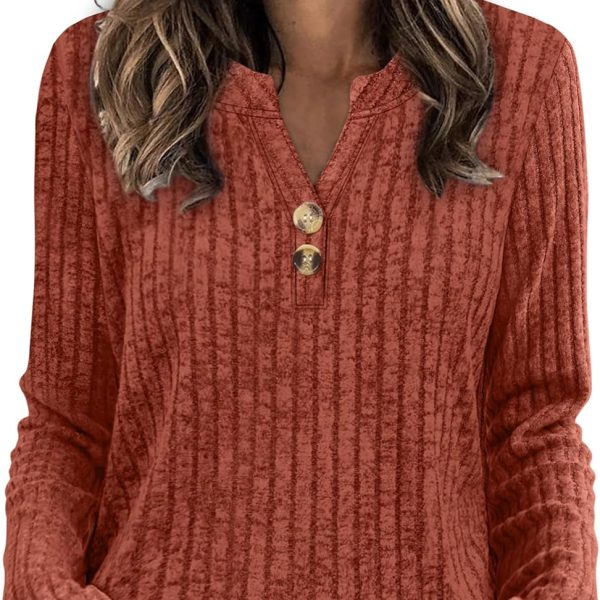 SAMPEEL Womens Sweaters Lightweight Long Sleeve Shirts V Neck Tops with Button Fall Outfits 2025