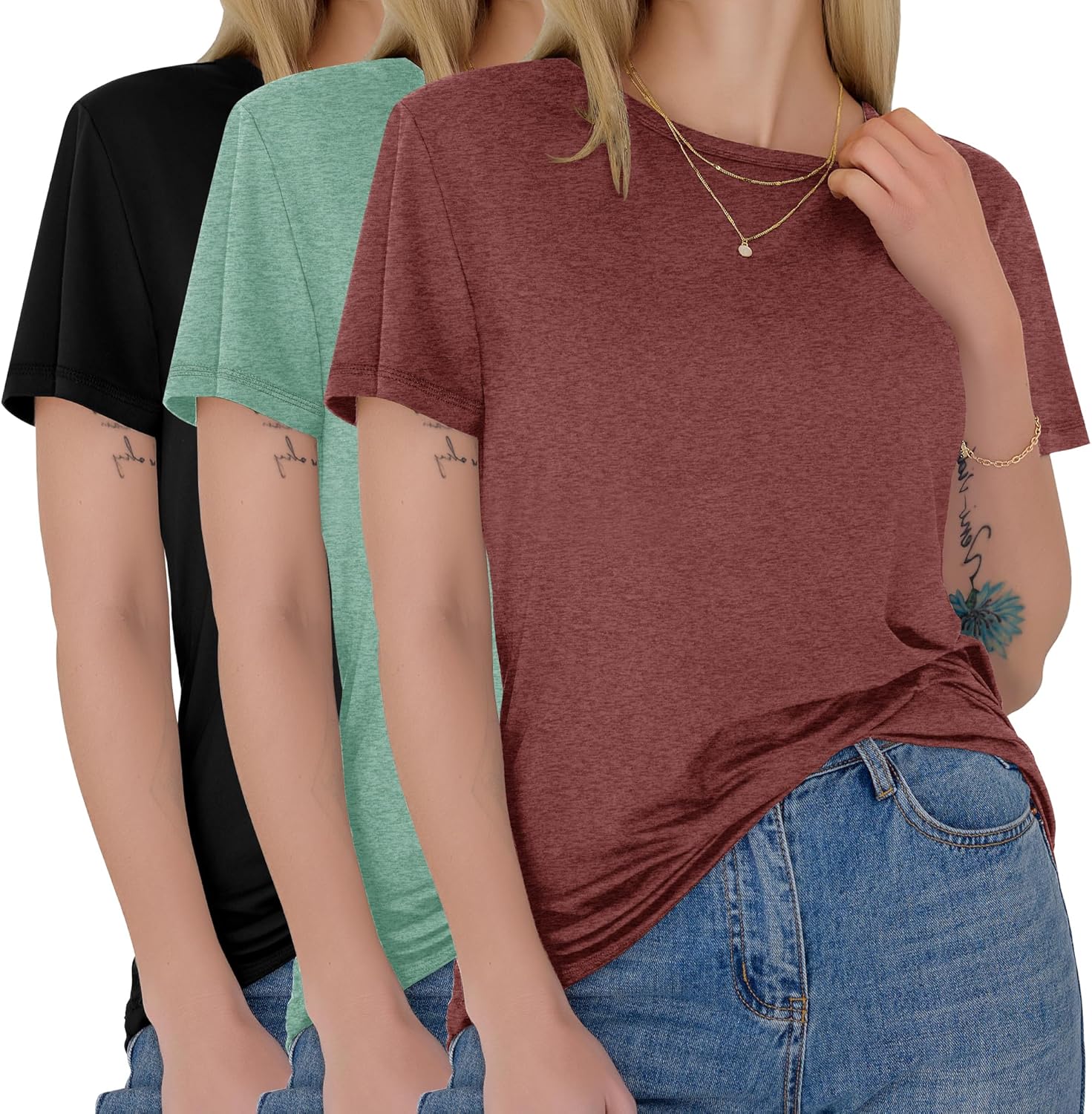 GAYHAY 3 Pack Womens T-Shirts - Short Sleeve Spring Summer Tops Crew Neck Trendy Casual Work Soft Basic Tees for Ladies 2025 1 GAYHAY 3 Pack Womens T-Shirts - Short Sleeve Spring Summer Tops Crew Neck Trendy Casual Work Soft Basic Tees for Ladies 2025