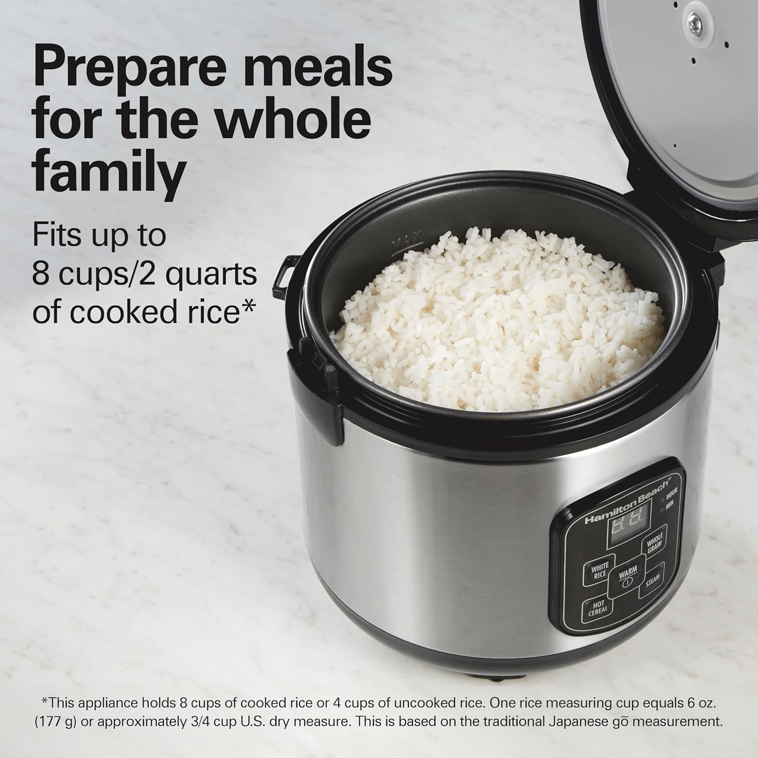 Hamilton Beach Digital Programmable Rice Cooker & Food Steamer, 8 Cups Cooked (4 Uncooked), With Steam & Rinse Basket, Stainless Steel (37518) 8 Hamilton Beach Digital Programmable Rice Cooker & Food Steamer, 8 Cups Cooked (4 Uncooked), With Steam & Rinse Basket, Stainless Steel (37518) - Image 8