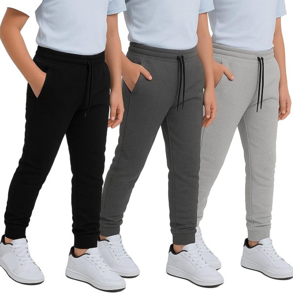 MONEY JONES ESSENTIALS Boys Sweatpants 3Pack - Fleece Joggers, Drawstring & Pockets, Slim Fit - Order 1 Size Up for Relax Fit