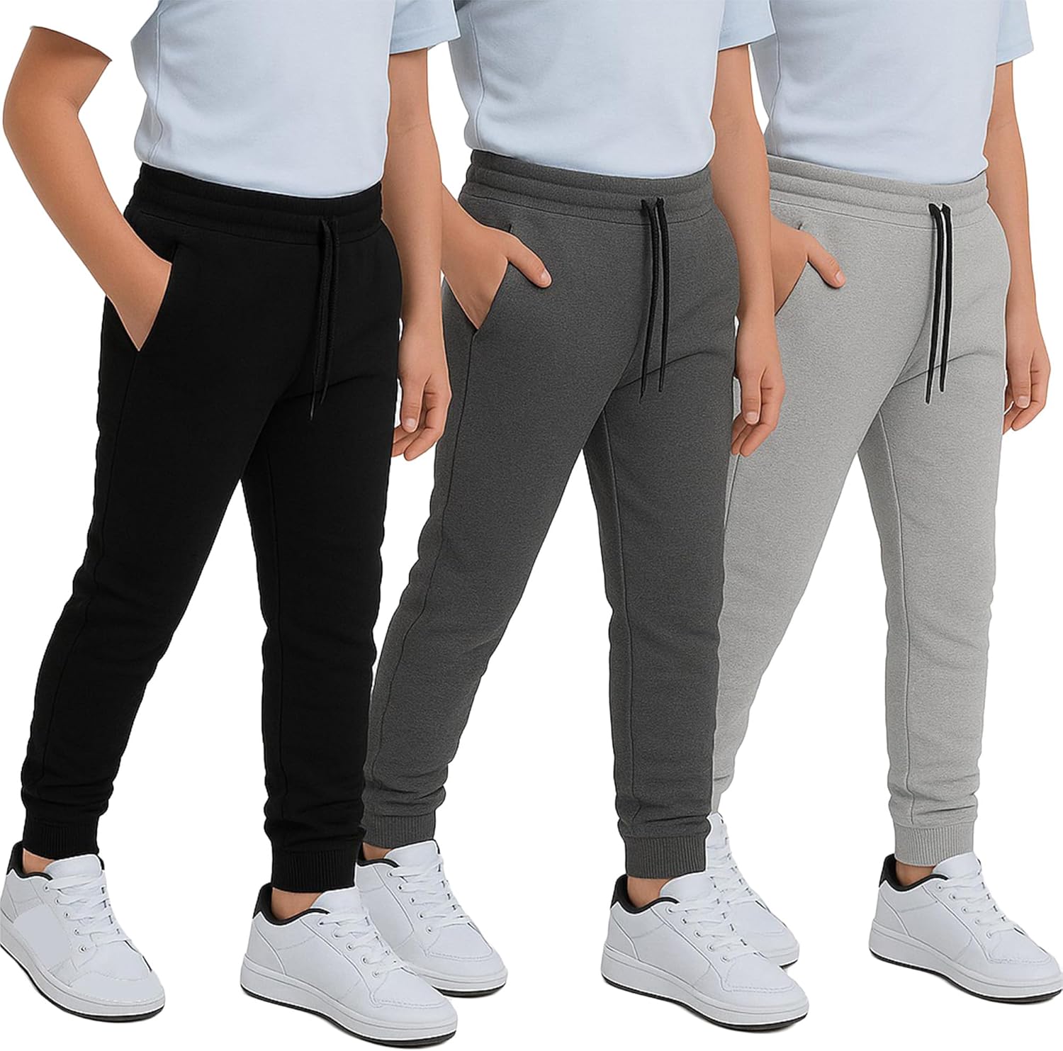 MONEY JONES ESSENTIALS Boys Sweatpants 3Pack - Fleece Joggers, Drawstring MONEY JONES ESSENTIALS Boys Sweatpants 3Pack - Fleece Joggers, Drawstring & Pockets, Slim Fit - Order 1 Size Up for Relax Fit