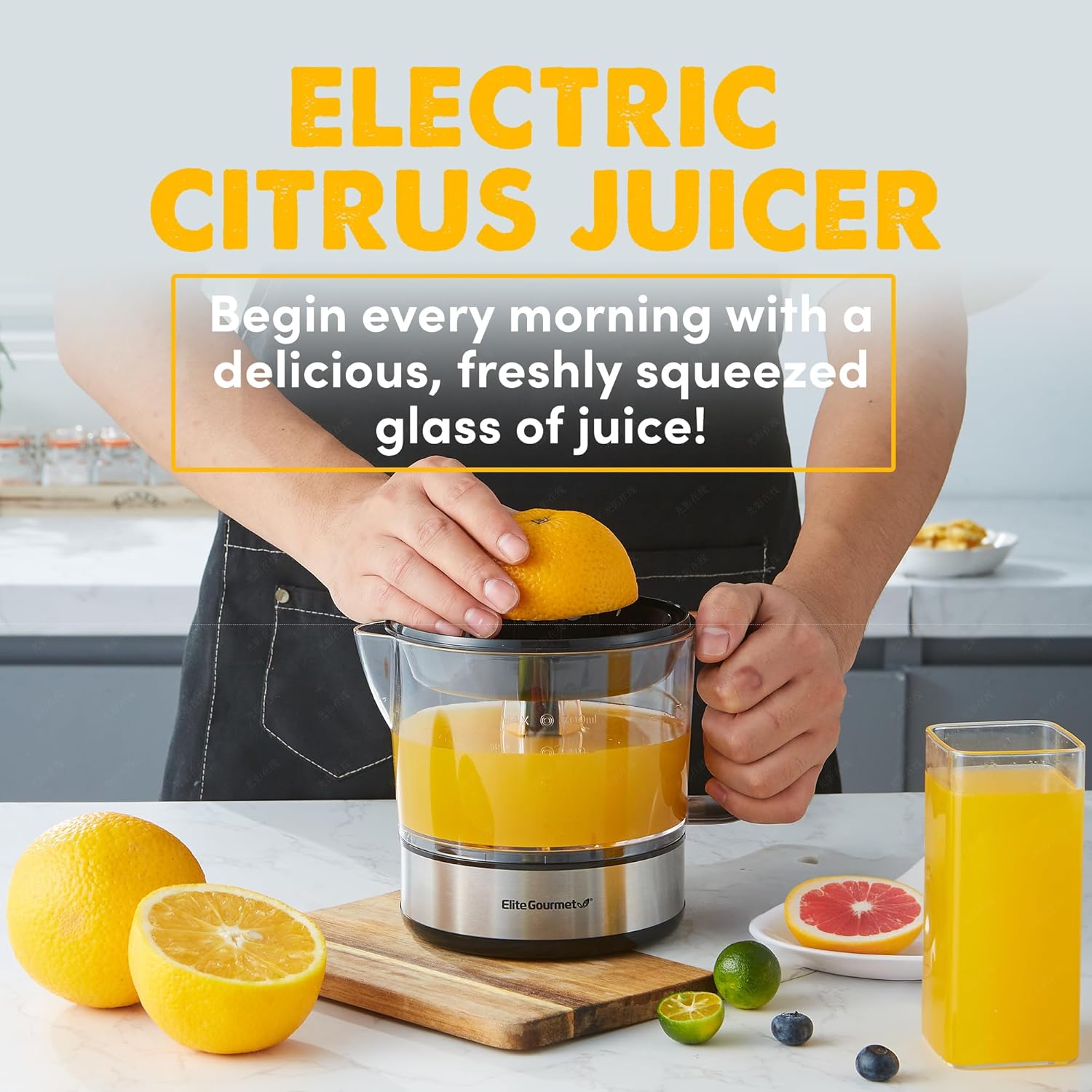 Elite Gourmet ETS623 BPA-Free Electric Citrus Juicer, Compact, Large Volume, Pulp Control, Oranges, Lemons, Limes, Grapefruits with Easy Pour Spout, 24oz, Black/Stainless Steel 3 Elite Gourmet ETS623 BPA-Free Electric Citrus Juicer, Compact, Large Volume, Pulp Control, Oranges, Lemons, Limes, Grapefruits with Easy Pour Spout, 24oz, Black/Stainless Steel - Image 3