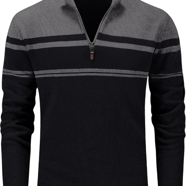 MAGCOMSEN Men's Sweaters 1/4 Zip Cotton Sweater Pullover Polo Sweaters Striped Fall Winter Warm Sweatshirts