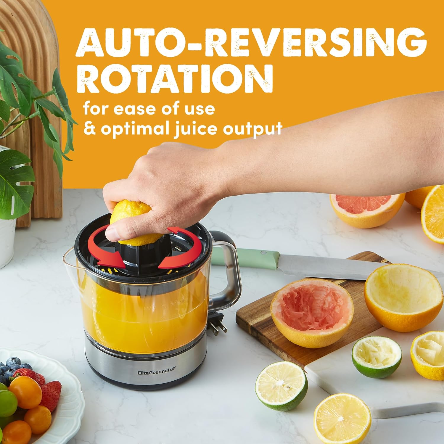 Elite Gourmet ETS623 BPA-Free Electric Citrus Juicer, Compact, Large Volume, Pulp Control, Oranges, Lemons, Limes, Grapefruits with Easy Pour Spout, 24oz, Black/Stainless Steel 6 Elite Gourmet ETS623 BPA-Free Electric Citrus Juicer, Compact, Large Volume, Pulp Control, Oranges, Lemons, Limes, Grapefruits with Easy Pour Spout, 24oz, Black/Stainless Steel - Image 6