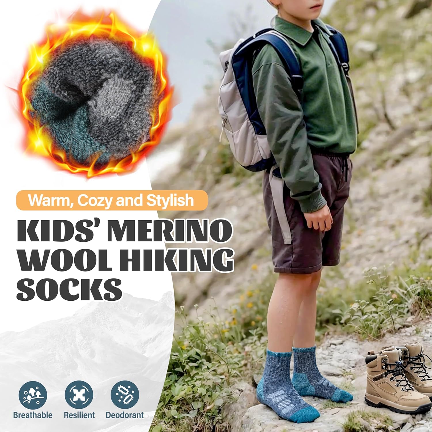 Anlisim Kids Merino Wool Hiking Socks Boys Girls Toddlers Thermal Winter Warm Boot Thick Cushion Gift Socks 6 Pairs 2 Anlisim Kids Merino Wool Hiking Socks Boys Girls Toddlers Thermal Winter Warm Boot Thick Cushion Gift Socks 6 Pairs - Image 2