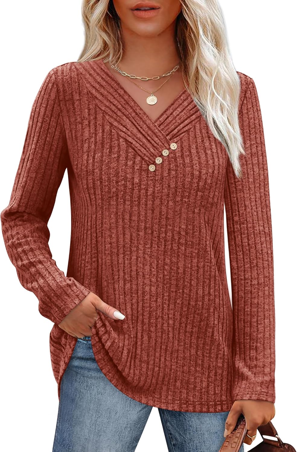 SAMPEEL Sweaters for Women Long Sleeve Shirts V Neck Tops with Buttons Fall Fashion Outfits Winter Clothing 2025 1 SAMPEEL Sweaters for Women Long Sleeve Shirts V Neck Tops with Buttons Fall Fashion Outfits Winter Clothing 2025