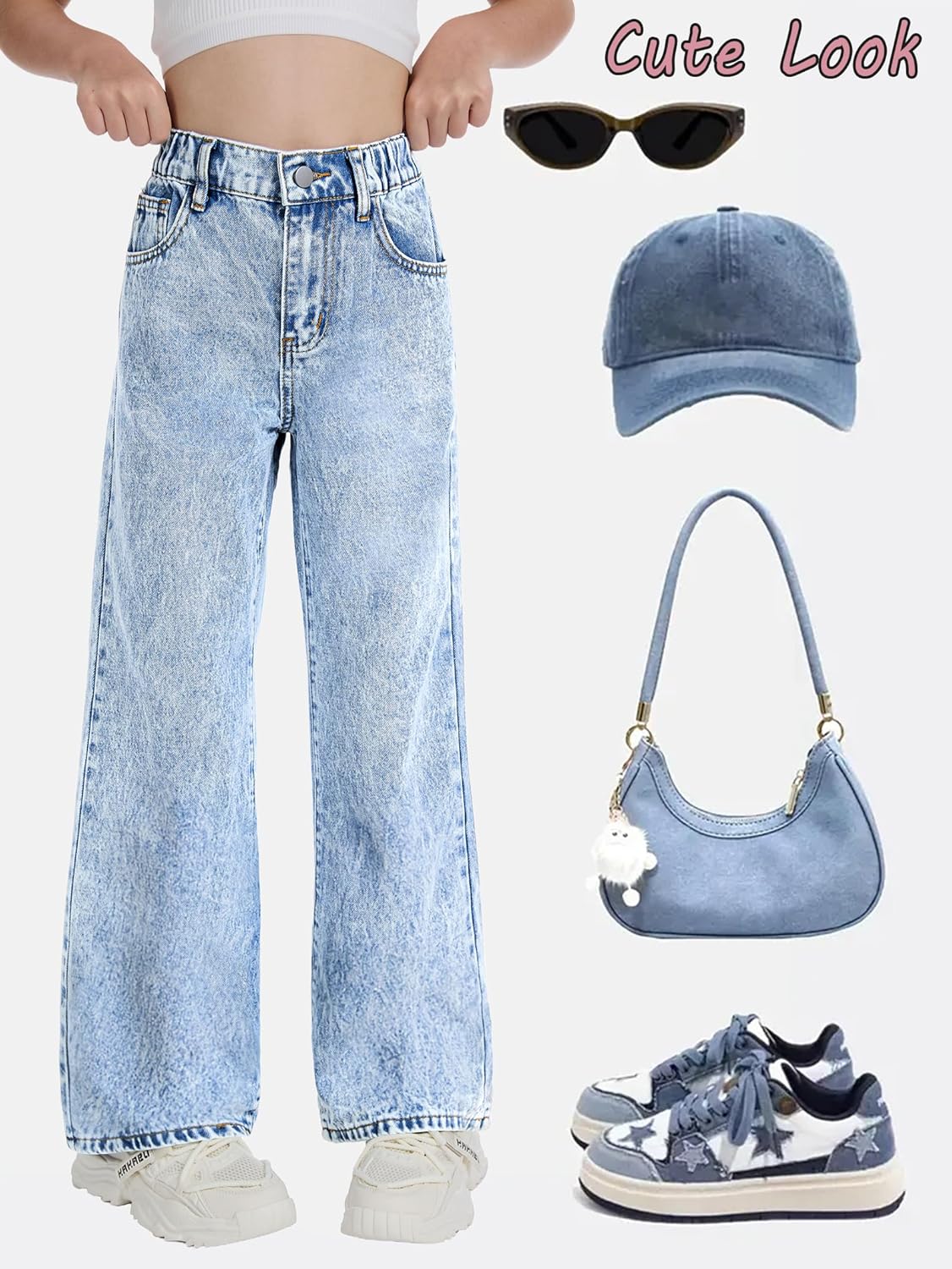 Girls Wide Leg Jeans Baggy Bow Embroidery High Elastic Waist Denim Pants Cute Y2K Trendy Tween Streetwear 8-16Y 5 Girls Wide Leg Jeans Baggy Bow Embroidery High Elastic Waist Denim Pants Cute Y2K Trendy Tween Streetwear 8-16Y - Image 5