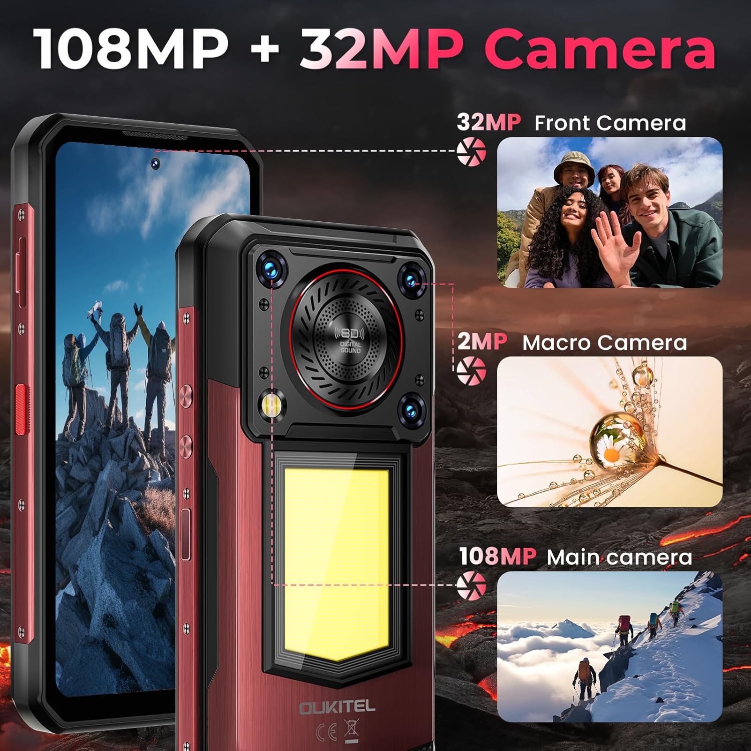 OUKITEL WP56 Rugged Smartphone 5G, 16000mAh/45W, 36GB +512GB/2TB Android 15 Rugged Phone Unlocked, 1000-Lumen Camping Light, 6.8" FHD+ 120Hz, 108MP+32MP, 128dB Loud Speaker Waterproof, NFC/GPS/OTG 5 OUKITEL WP56 Rugged Smartphone 5G, 16000mAh/45W, 36GB +512GB/2TB Android 15 Rugged Phone Unlocked, 1000-Lumen Camping Light, 6.8" FHD+ 120Hz, 108MP+32MP, 128dB Loud Speaker Waterproof, NFC/GPS/OTG - Image 5