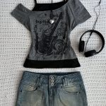 Emo Grunge Shirts Women 2000s Graphic Baby Tees Fake Two Piece Short Sleeve Vintage Y2k Crop Top Goth Alt Clothes