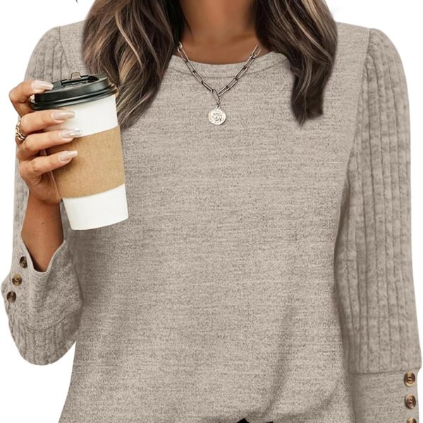 WIHOLL Long Sleeve Shirts for Women Lightweight Sweaters 3/4 Length Sleeve Fall Outfits 2025 Winter Clothing Dressy Casual