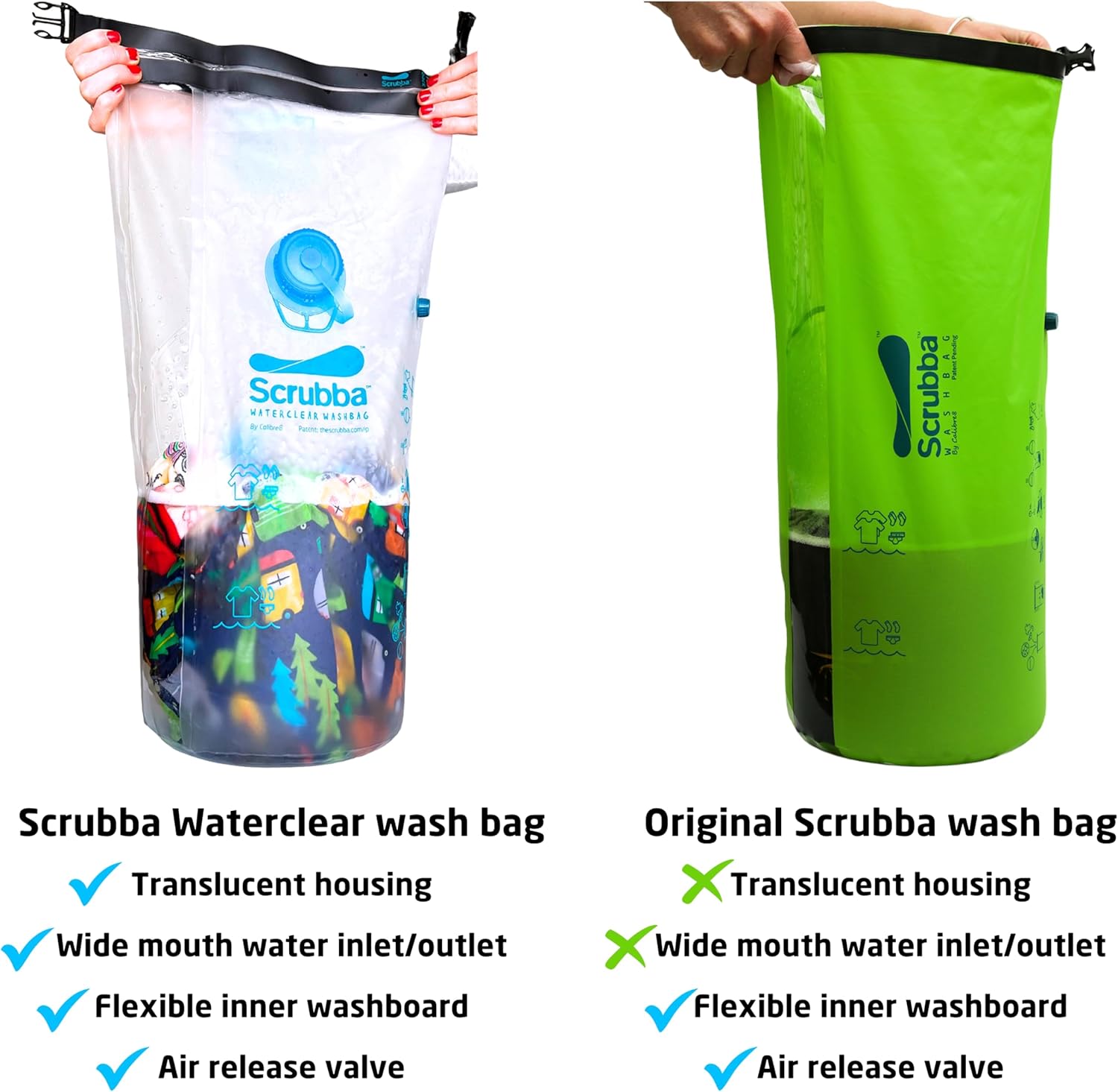 Scrubba Waterclear Wash Bag Portable Washing Machine - New Water Inlet/Outlet for easy rinsing - Manual Portable Washer for Travel, Camping, Laundry, Baby Clothes - Travel Essentials, Gift - 6.9 oz 2 Scrubba Waterclear Wash Bag Portable Washing Machine - New Water Inlet/Outlet for easy rinsing - Manual Portable Washer for Travel, Camping, Laundry, Baby Clothes - Travel Essentials, Gift - 6.9 oz - Image 2