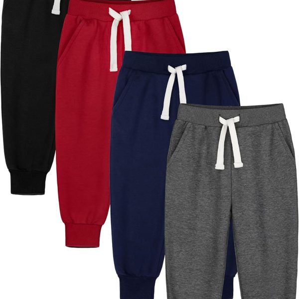 HXP 4 Pack Toddler Boys Sweatpants Pure Cotton Toddler Sweatpants Boys Kids Joggers Pants with Pocket Drawstring