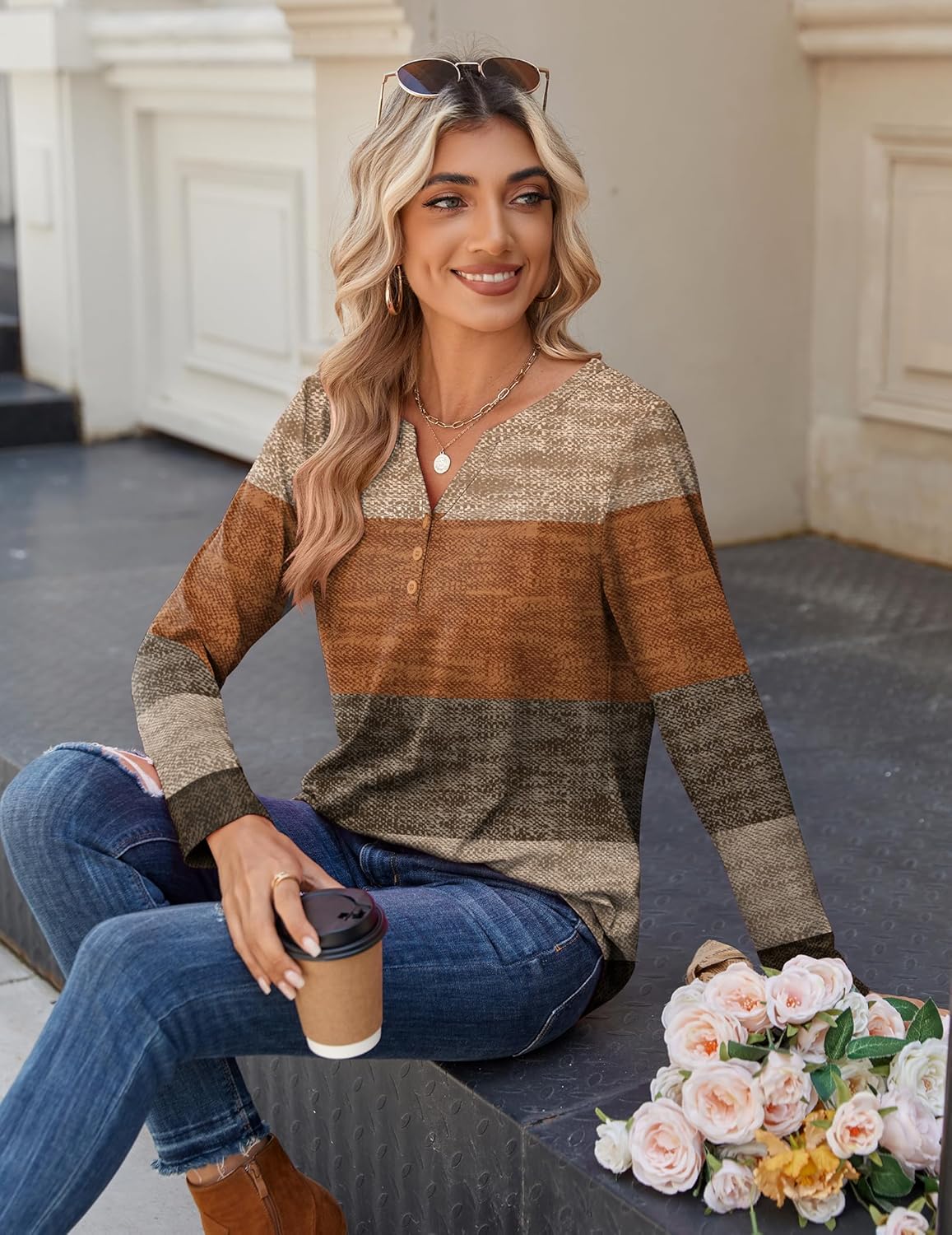 Zeagoo Long Sleeve Shirts for Women Casual V Neck Fall Tops Dressy Summer Work Blouses Clothes 5 Zeagoo Long Sleeve Shirts for Women Casual V Neck Fall Tops Dressy Summer Work Blouses Clothes - Image 5