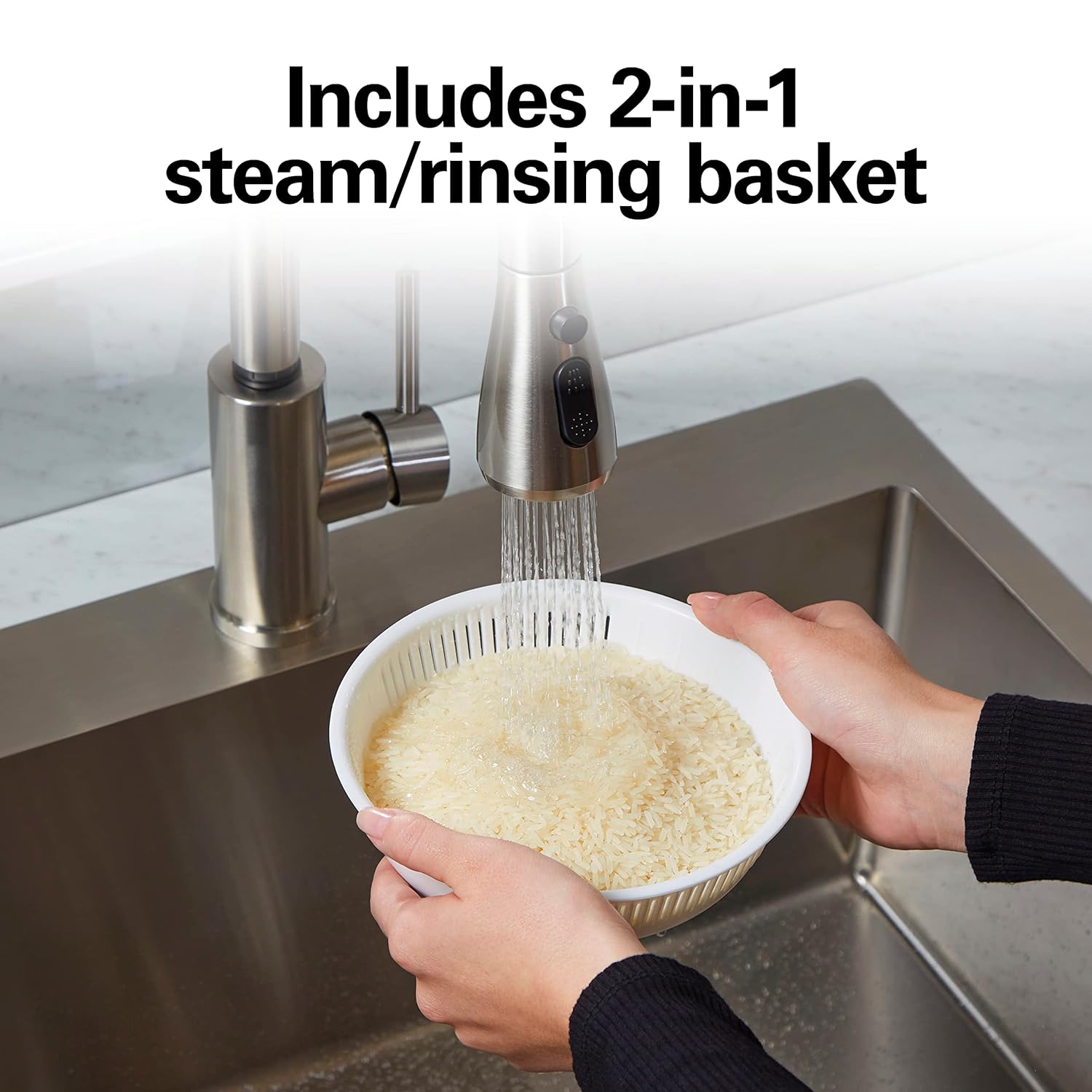 Hamilton Beach Digital Programmable Rice Cooker & Food Steamer, 8 Cups Cooked (4 Uncooked), With Steam & Rinse Basket, Stainless Steel (37518) 4 Hamilton Beach Digital Programmable Rice Cooker & Food Steamer, 8 Cups Cooked (4 Uncooked), With Steam & Rinse Basket, Stainless Steel (37518) - Image 4