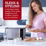 Elite Gourmet ECT-3100 Long Slot 4 Slice Toaster, Reheat, 6 Toast Settings, Defrost, Cancel Functions, Built-in Warming Rack, Extra Wide Slots for Bagels & Waffles, Stainless Steel & Black - Image 9