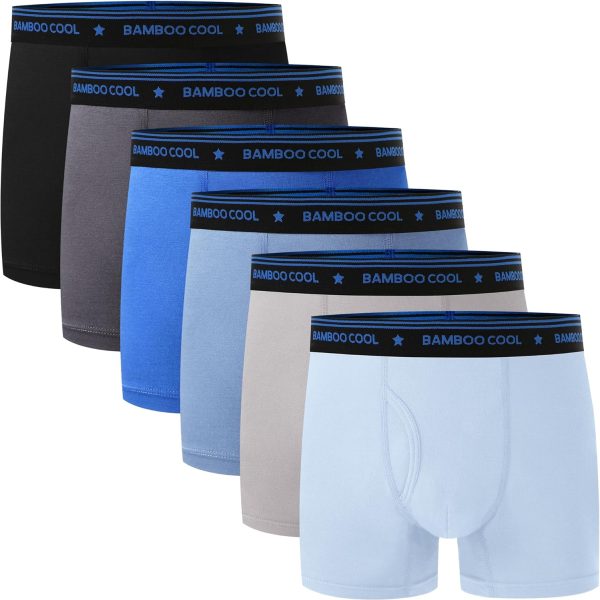 BAMBOO COOL Boys' Underwear Moisture-Wicking Brethable Boxer Briefs Soft Lightweight Tag-Free with Fly Pouch 6-Pack