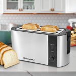Elite Gourmet ECT-3100 Long Slot 4 Slice Toaster, Reheat, 6 Toast Settings, Defrost, Cancel Functions, Built-in Warming Rack, Extra Wide Slots for Bagels & Waffles, Stainless Steel & Black - Image 2
