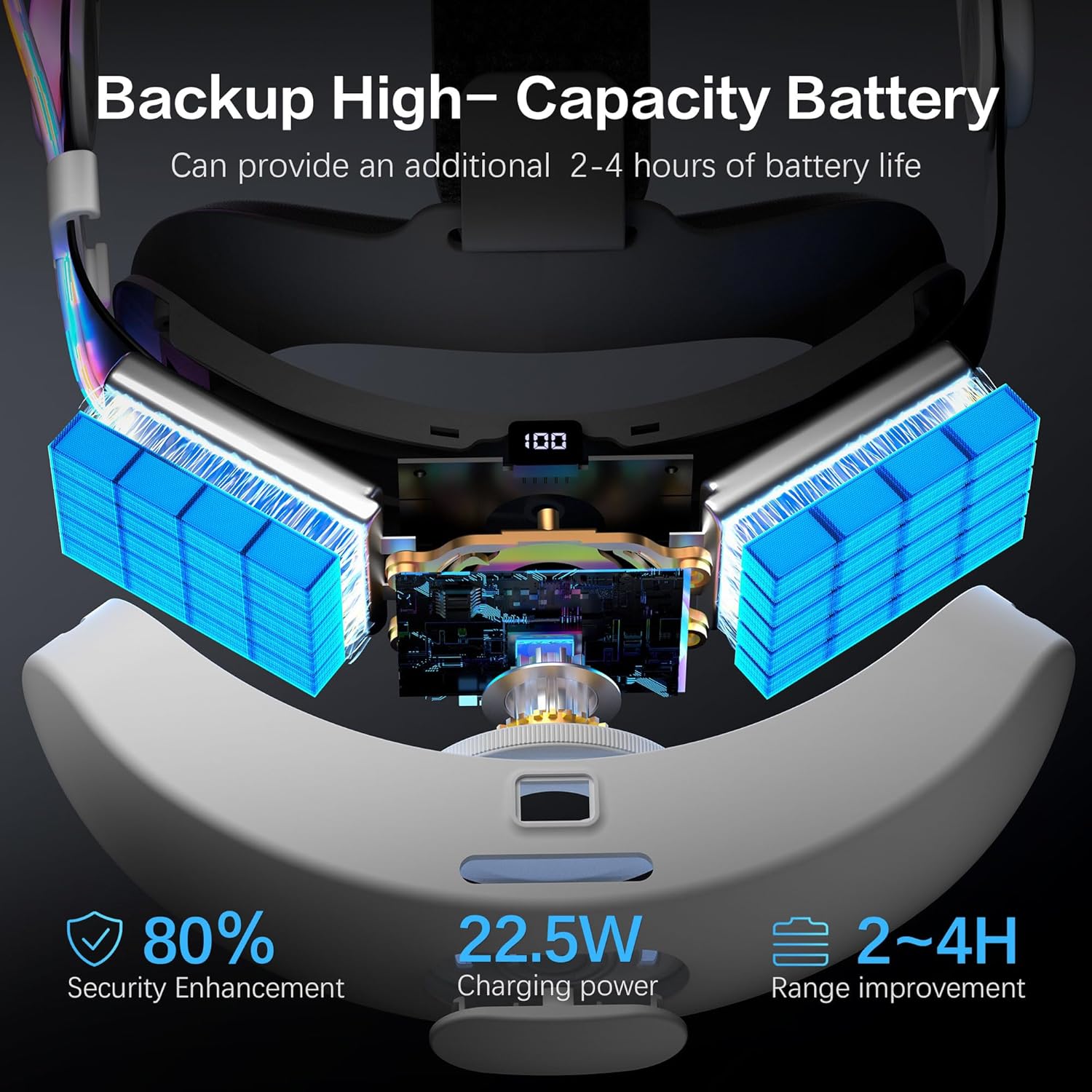 Head Strap for Oculus Meta Quest 3/3S with Battery, Adjustable VR Accessories with One-Click Fit, Rear Cushion Dial, 2–4H Playtime, VR Head Strap Reduce Facial Stress for Gaming Comfort 4 Head Strap for Oculus Meta Quest 3/3S with Battery, Adjustable VR Accessories with One-Click Fit, Rear Cushion Dial, 2–4H Playtime, VR Head Strap Reduce Facial Stress for Gaming Comfort - Image 4