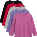 5 Pack Girls Long Sleeve Shirts Soft Crewneck Long-Sleeve T-Shirts Basic Tagless Layering Tees