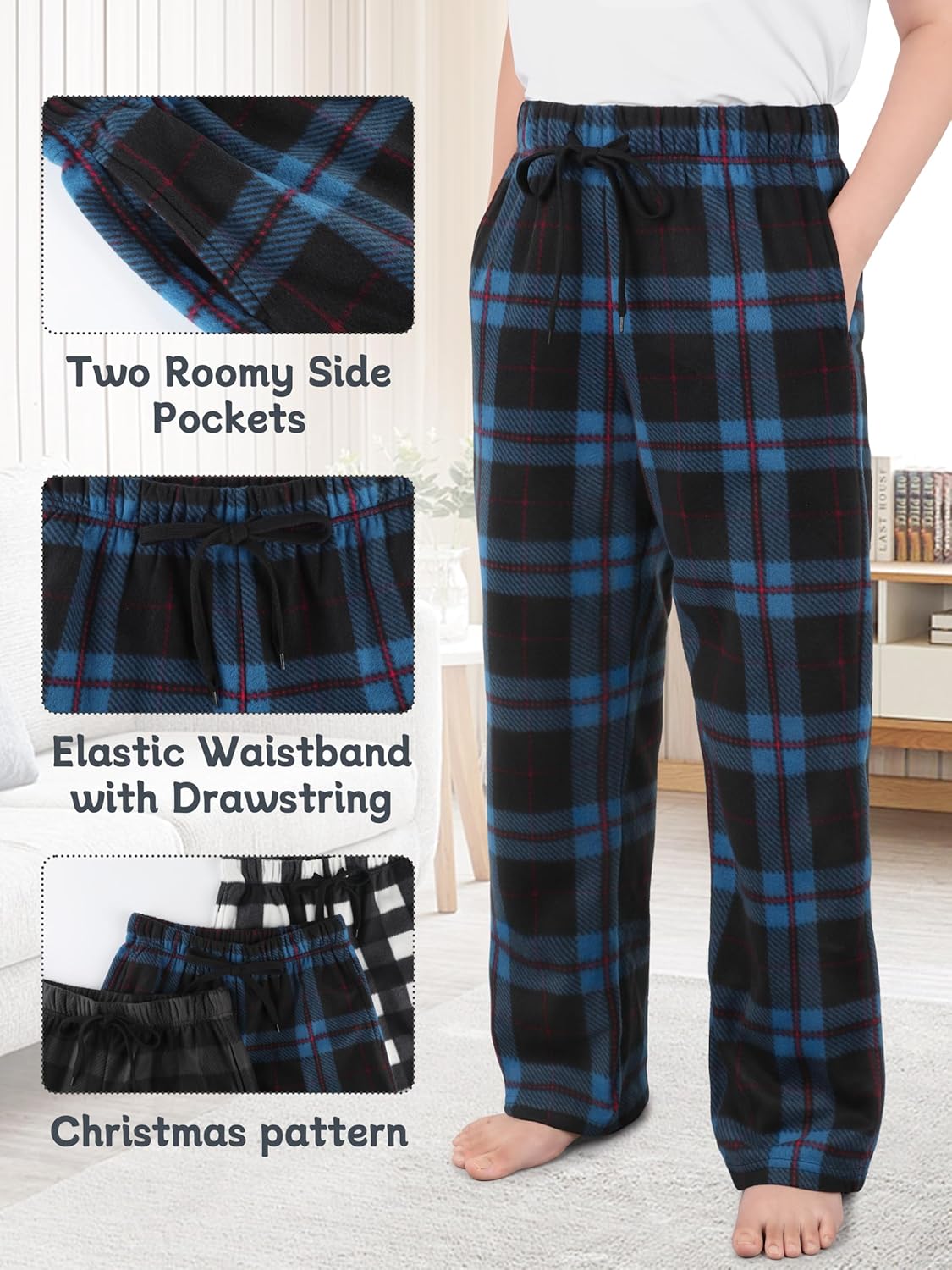 IHU 3 Pack Boys Pajama Pants Kids Micro Fleece Pj Bottoms Sleepwear Plaid Lounge Pant with Drawstring Pockets Boy Clothes 3 IHU 3 Pack Boys Pajama Pants Kids Micro Fleece Pj Bottoms Sleepwear Plaid Lounge Pant with Drawstring Pockets Boy Clothes - Image 3