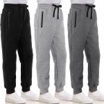 3 Pack Boys Sweatpants Fleece Cotton Athletic Pants Boys Joggers with Zipper Pockets Kids Youth Workout Sweat Pants Size 5-16