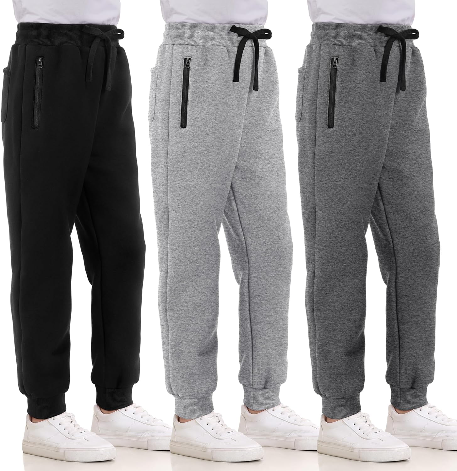 3 Pack Boys Sweatpants Fleece Cotton Athletic Pants Boys Joggers 3 Pack Boys Sweatpants Fleece Cotton Athletic Pants Boys Joggers with Zipper Pockets Kids Youth Workout Sweat Pants Size 5-16