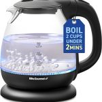 Elite Gourmet EKT1001 Electric 1.0L BPA-Free 1100W Glass Kettle Cordless 360° Base, Stylish Blue LED Interior, Handy Auto Shut-Off Function – Quickly Boil Water For Tea & More, Black