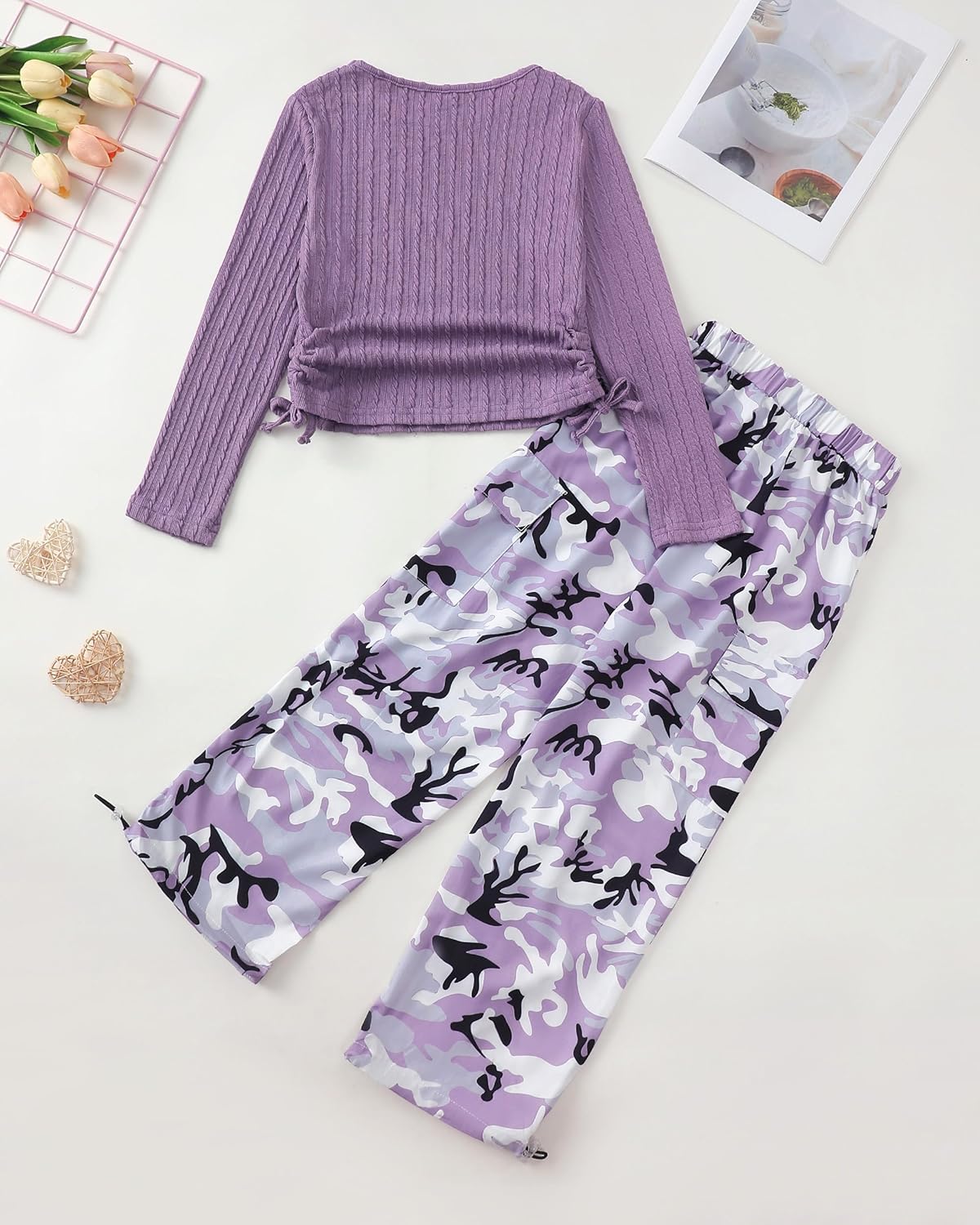 Girls Clothes Tween Girl Clothing Long Sleeve Ruched Drawstring Ribbed Knit Top Camo Cargo Pants Fall Winter Outfits 4 Girls Clothes Tween Girl Clothing Long Sleeve Ruched Drawstring Ribbed Knit Top Camo Cargo Pants Fall Winter Outfits - Image 4