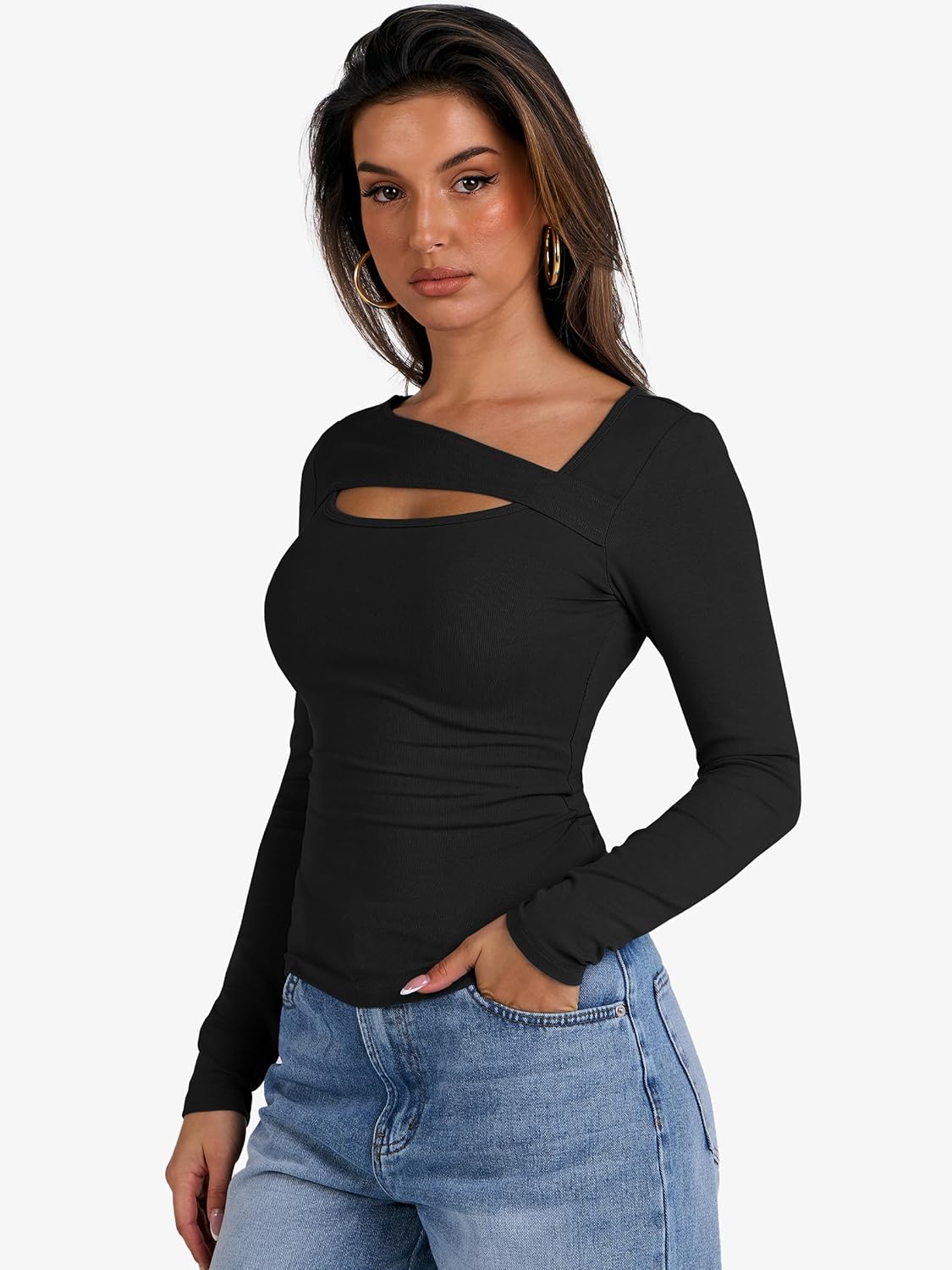 ANRABESS Womens Cutout Tops Trendy Sexy Long Sleeve Shirts Ribbed Slim Fit Tee 2025 Fall Fashion Going Out Tshirts Clothes 3 ANRABESS Womens Cutout Tops Trendy Sexy Long Sleeve Shirts Ribbed Slim Fit Tee 2025 Fall Fashion Going Out Tshirts Clothes - Image 3