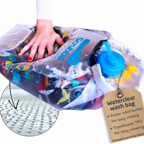 Scrubba Waterclear Wash Bag Portable Washing Machine - New Water Inlet/Outlet for easy rinsing - Manual Portable Washer for Travel, Camping, Laundry, Baby Clothes - Travel Essentials, Gift - 6.9 oz