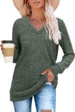 Sampeel V Neck Long Sleeve Shirts for Women Casual Fall Tops Lightweight Tunic Sweaters Fashion Clothes Loose Fit 2025 - Image 3
