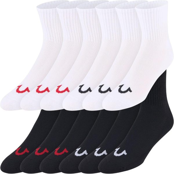 True Religion Mens Socks 12 Pack Mid Crew Socks for Men Premium Athletic, Shoe Size 8-12