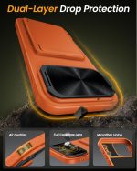 for iPhone 17 Pro Max Case with Credit Card Holder, Built-in Camera Cover & Stand, Silicone Bumper Raised Edge Full Body Protective Phone Cover Case for iPhone 17 Pro Max 6.9" 2025, Orange - Image 6